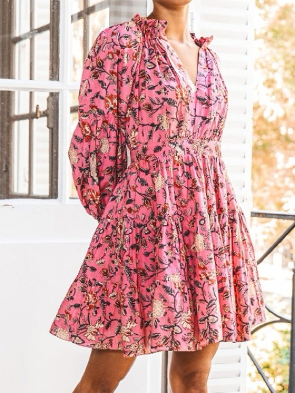 Charina Sarte 100% cotton Resortwear pink floral mini block print dress Small
